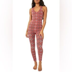 Free People Red Patterned Jumpsuit